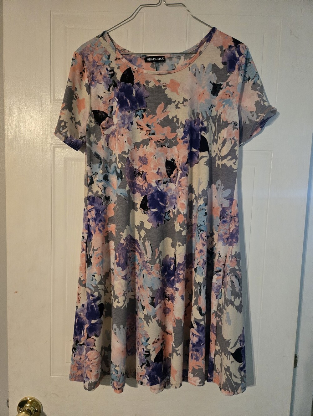 Hem & Thread Floral Midi Dress in Gray with Pink & Purple